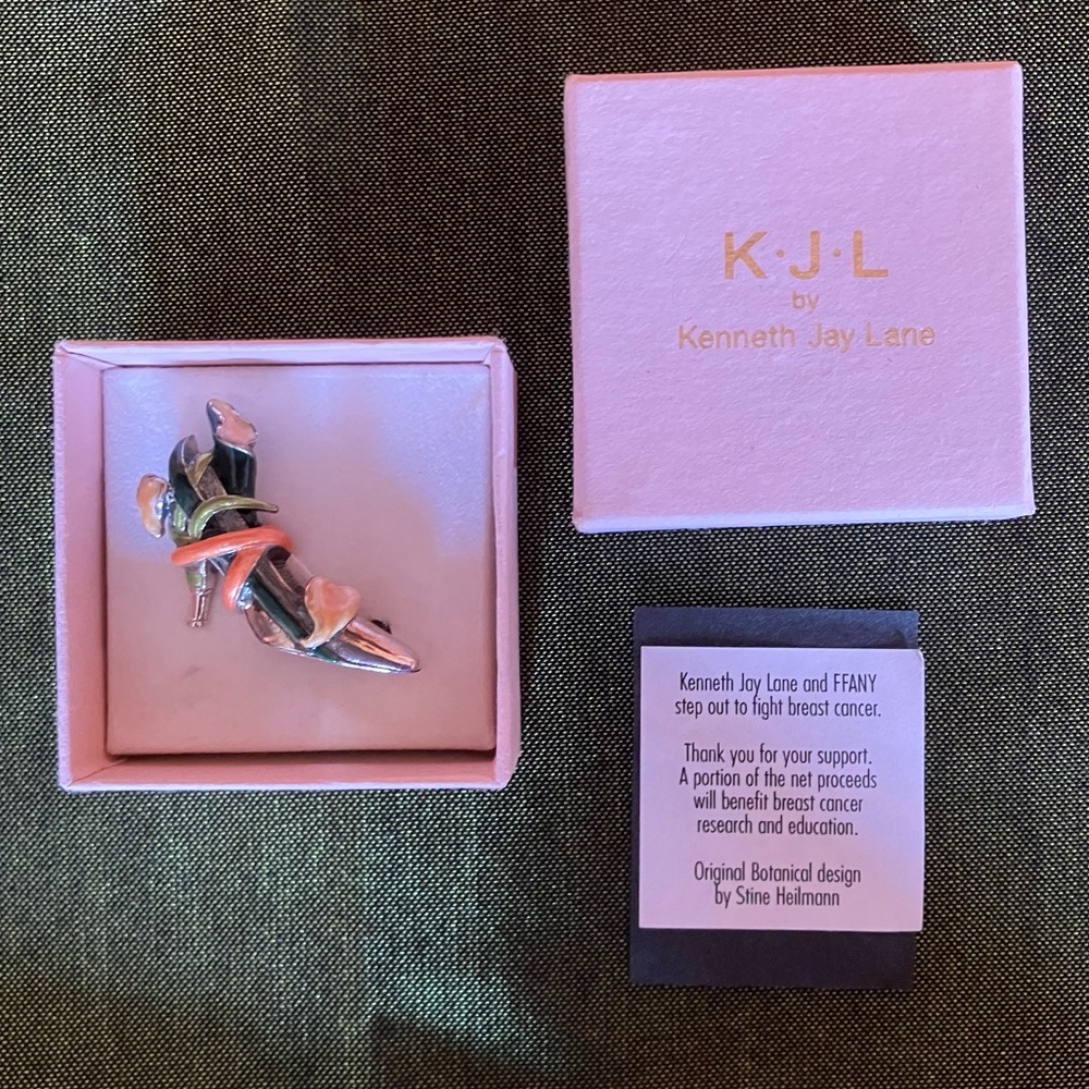 Kenneth Jay Lane 925 Silver Breast Cancer Awareness Shoe Pin